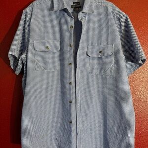 Interaffair Classic Fit Blue Checkered Short Sleeve Button Up, Size XL